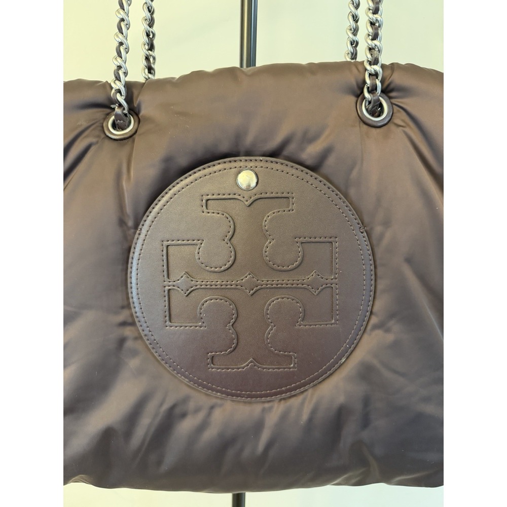 Tory Burch Ella Puffy Chain Tote Brown Tempranillo Nylon Bag Large - Picture 3 of 13